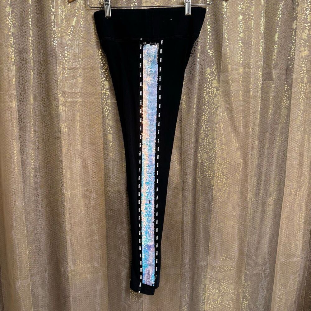 PINK Victoria’s Secret Mermaid Flip Sequin Bling Black Yoga Leggings XS
